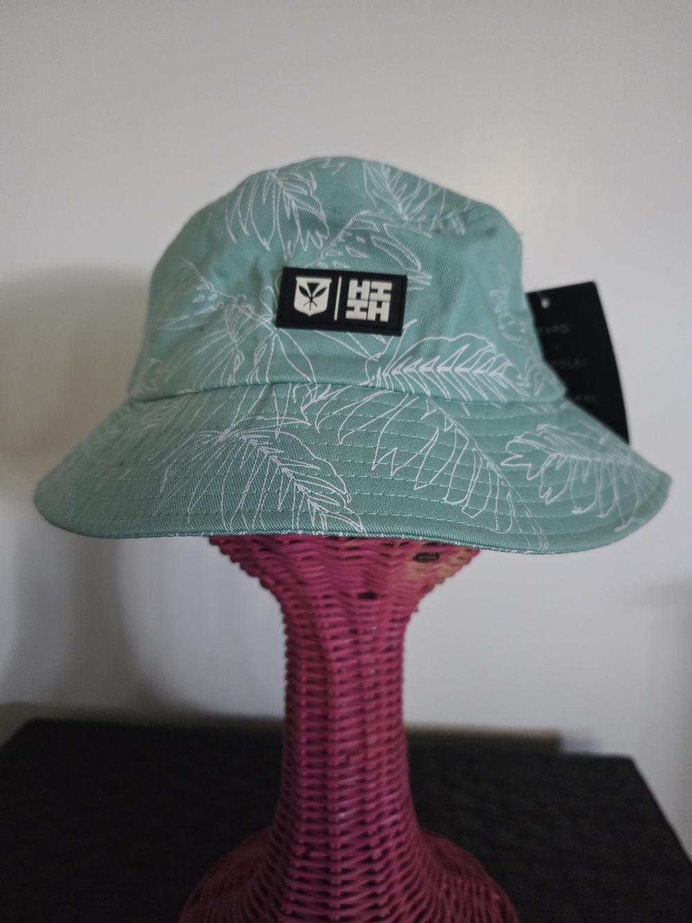 Adult M-xl Mint Green Bucket Hat with Leaf Print Hawaiis Finest